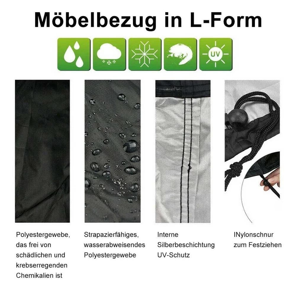BTTO L-förmige Gartenmöbel-Schutzhülle Schwarz 210D Polyester - Bild 3