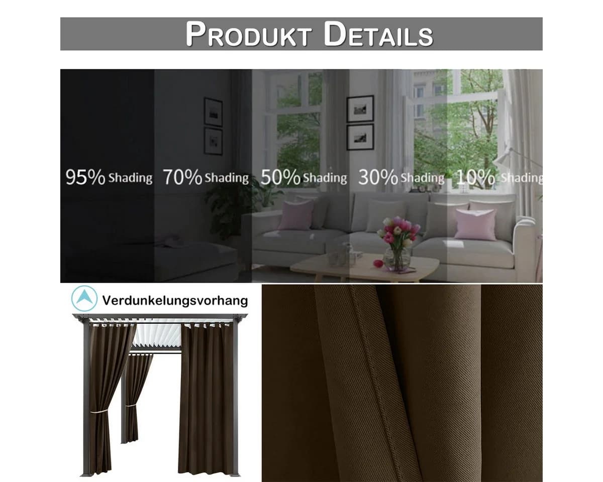 Qelus Outdoorvorhang Blickdicht Wasserdicht Braun 132x183cm - Bild 5