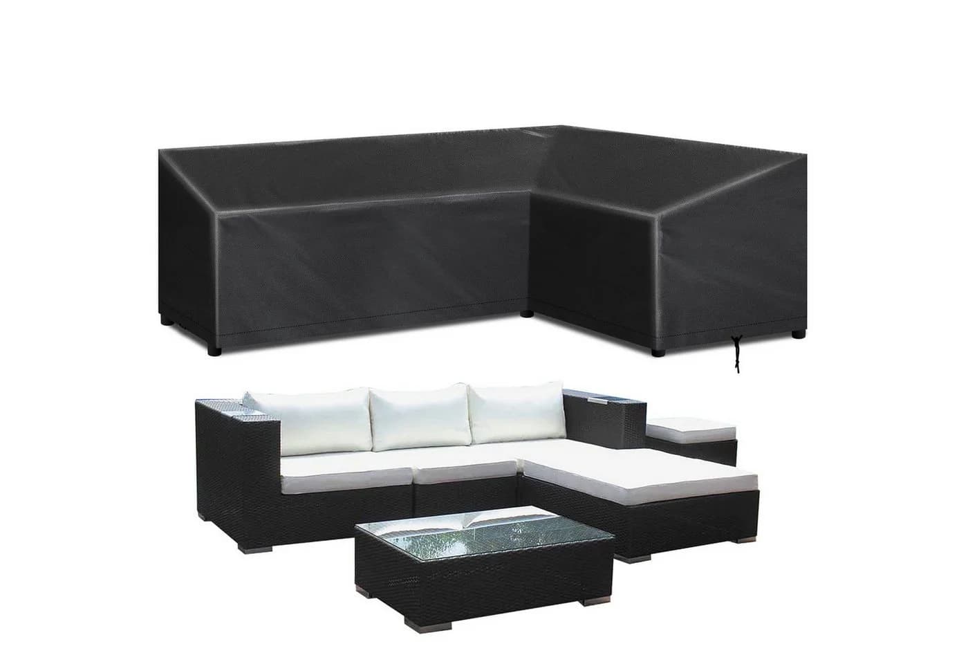 Jibenhome L-förmige Gartenmöbel-Schutzhülle Schwarz Wasserabweisend UV-Schutz - Bild 2