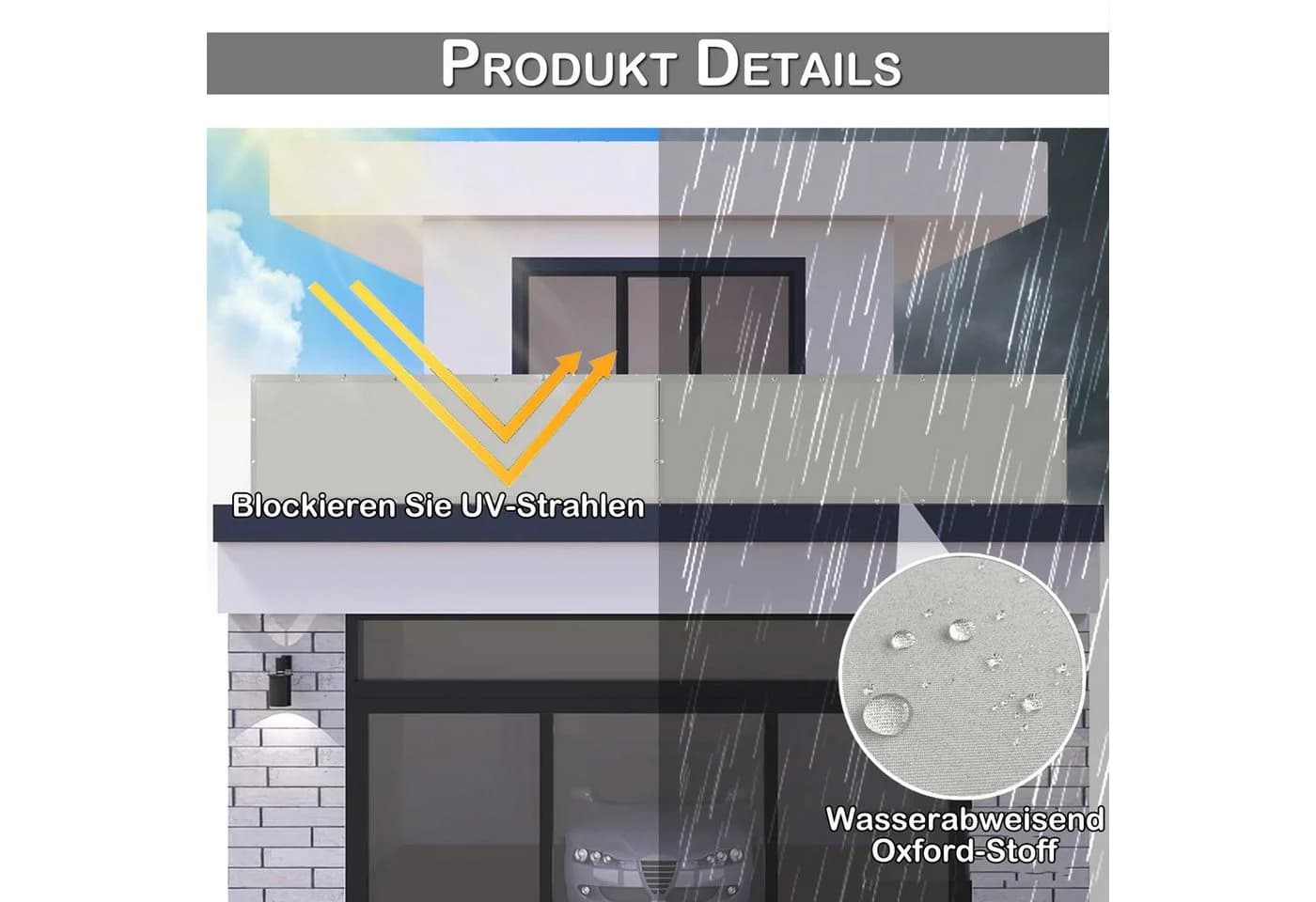 BTTO Balkonsichtschutz Wasserdicht mit Ösen & Kabelbindern - Bild 4