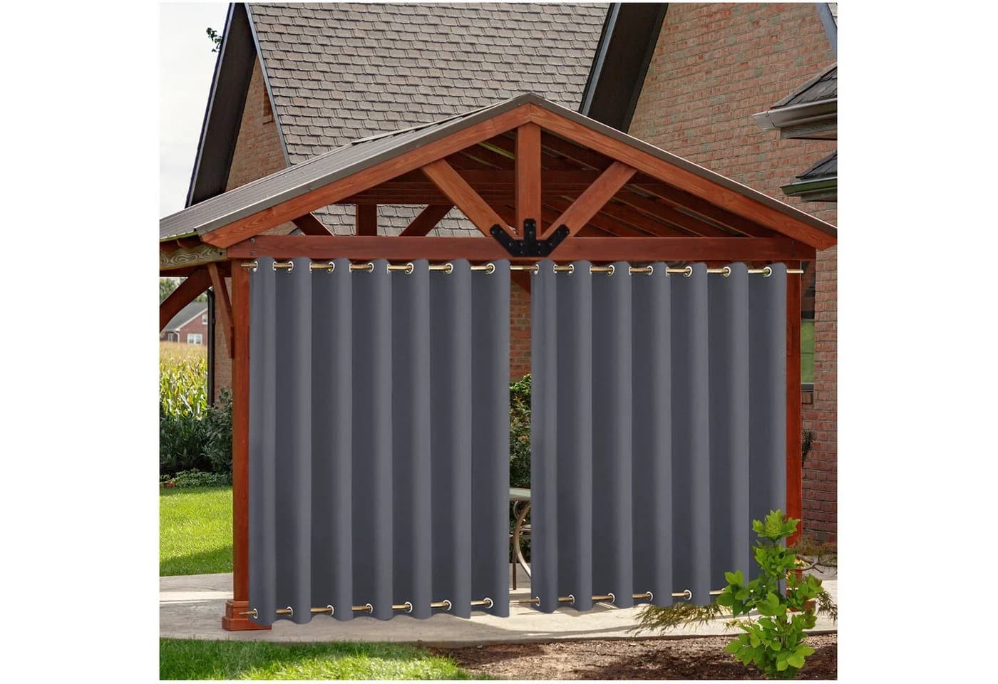 Qelus Outdoor Gardine Sichtschutz Wetterfest Dunkelgrau 2er Set mit Ösen - Bild 2