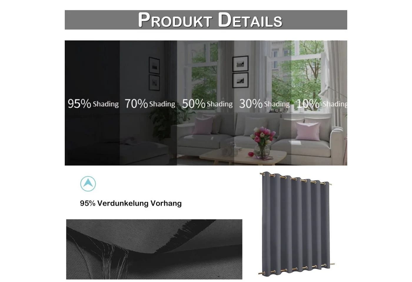Qelus Outdoor Gardine Sichtschutz Wetterfest Dunkelgrau 2er Set mit Ösen - Bild 3