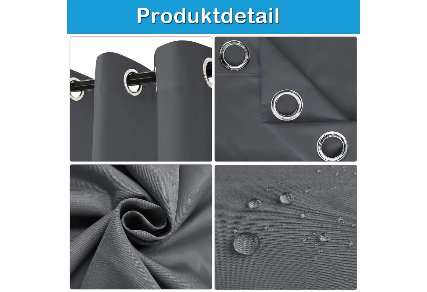 Qelus Outdoorvorhang Blickdicht Grau Wasserdicht Wetterfest 2 St - Bild 3