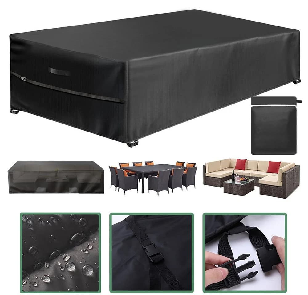 Jibenhome Gartenmöbel-Schutzhülle Schwarz Rechteckig 420D Oxford PVC - Bild 2