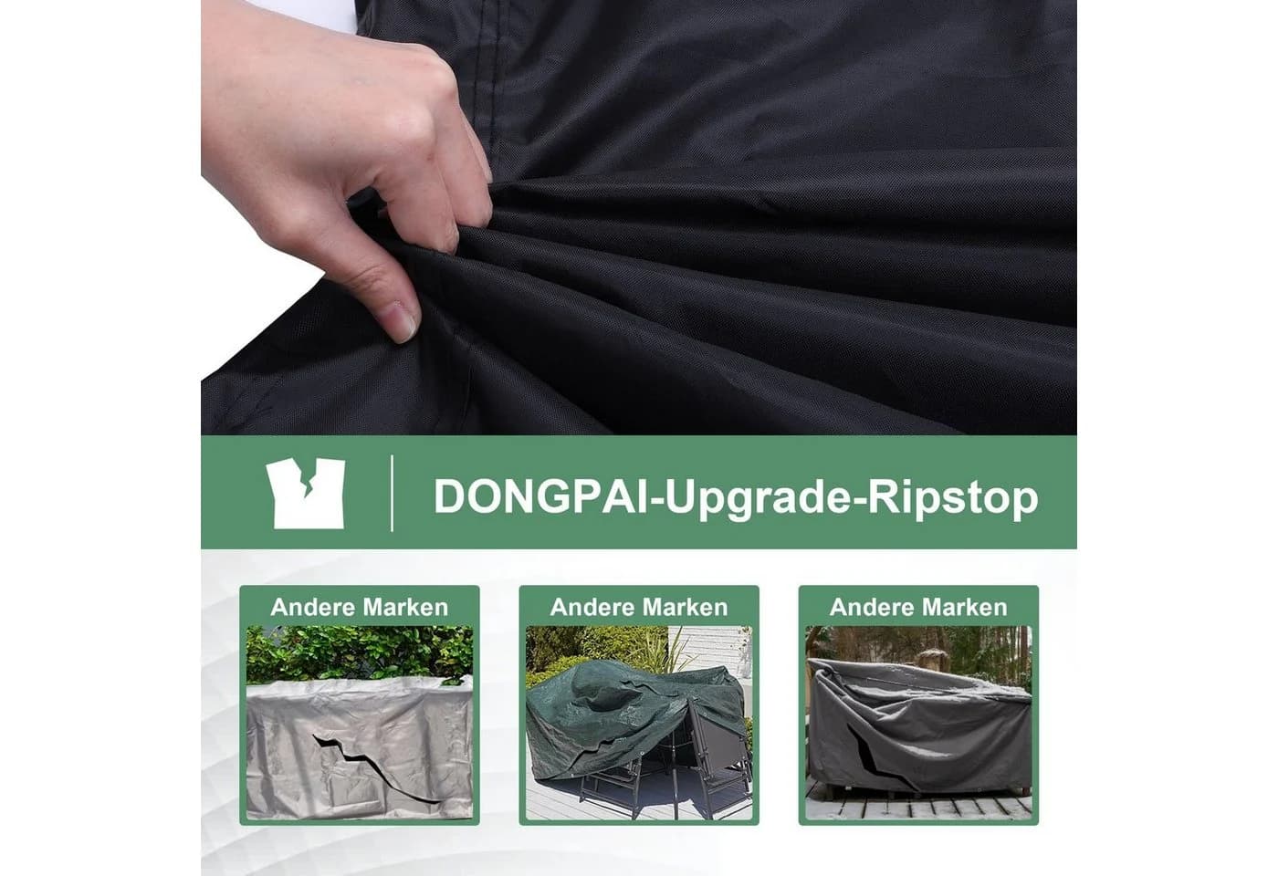 Jibenhome Gartenmöbel-Schutzhülle Schwarz Rechteckig 420D Oxford PVC - Bild 3