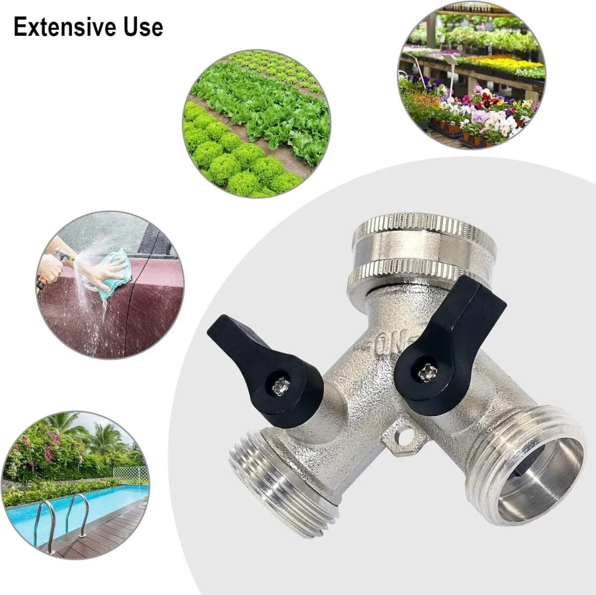 FELIXLEO Y-Stück Y-Verteiler 2-Wege Wasserhahn Adapter Chrom Messing 3/4 Zoll Anschluss - Bild 5