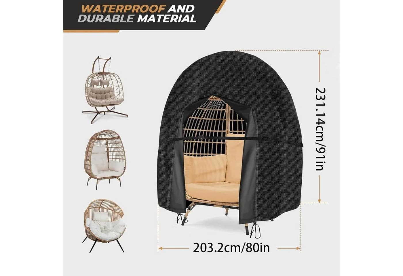 FELIXLEO Hängesessel Abdeckhaube 420D Oxford Wasserdicht UV-Schutz - Bild 5