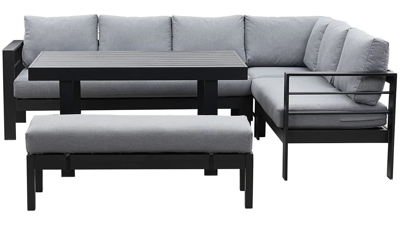 MeXo Gartenlounge-Set XXL 5-tlg. Aluminium Schwarz mit Kissen