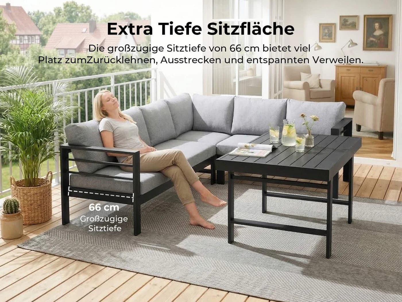 MeXo Gartenlounge-Set XXL 5-tlg. Aluminium Schwarz mit Kissen - Bild 5