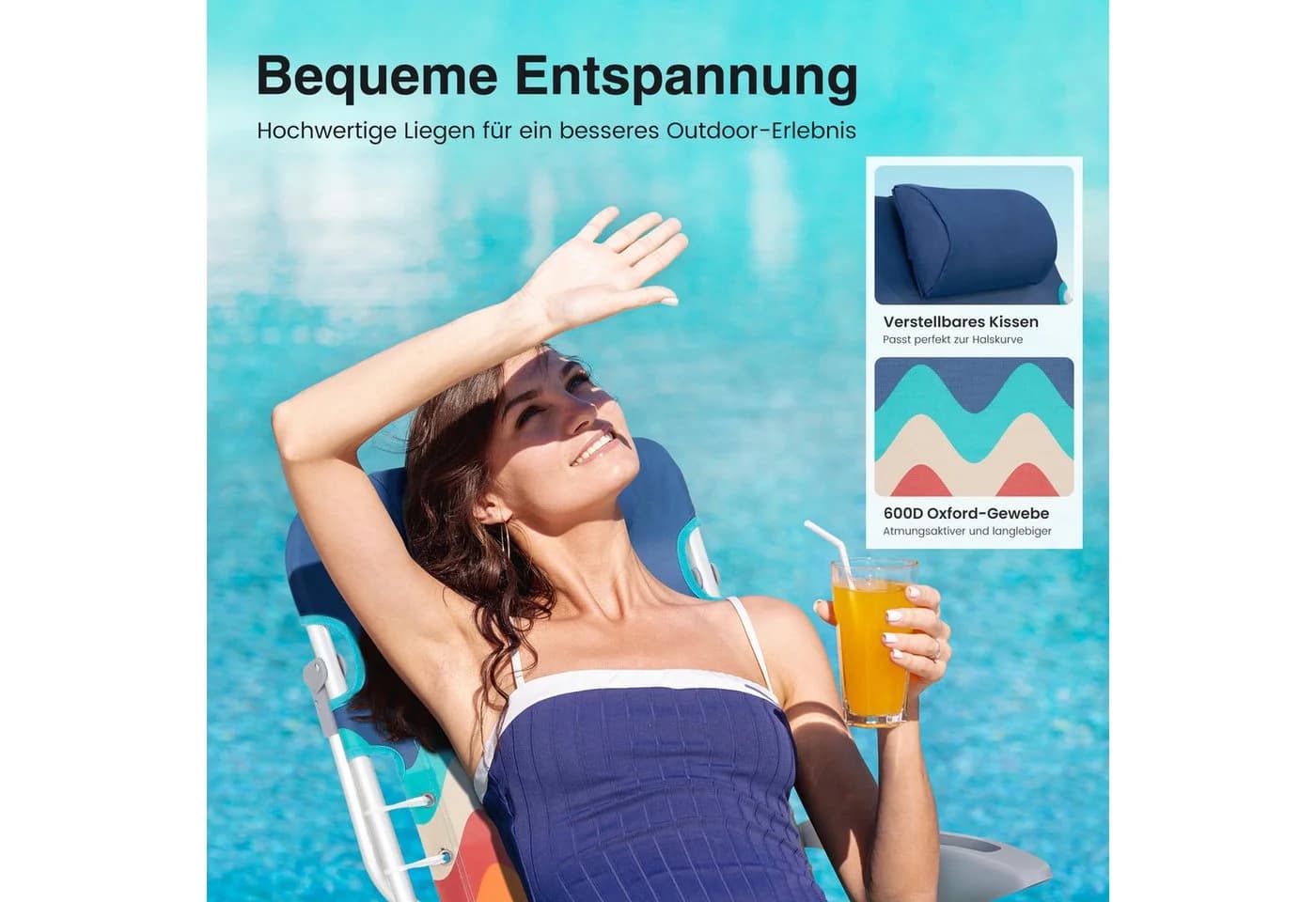ALPHA CAMP Klappstuhl Strandkorb 2er Set Leichte Tragbare Liege 113 kg - Bild 5