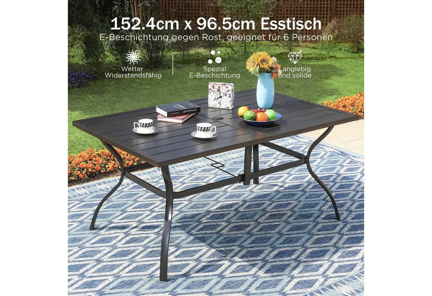PHI VILLA Gartentisch Schwarz Wetterfest für 6 Personen - Bild 5