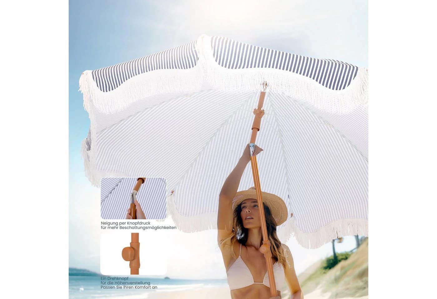 PHI VILLA Sonnenschirm mit UV-Schutz 50+ und Kurbel - Bild 4