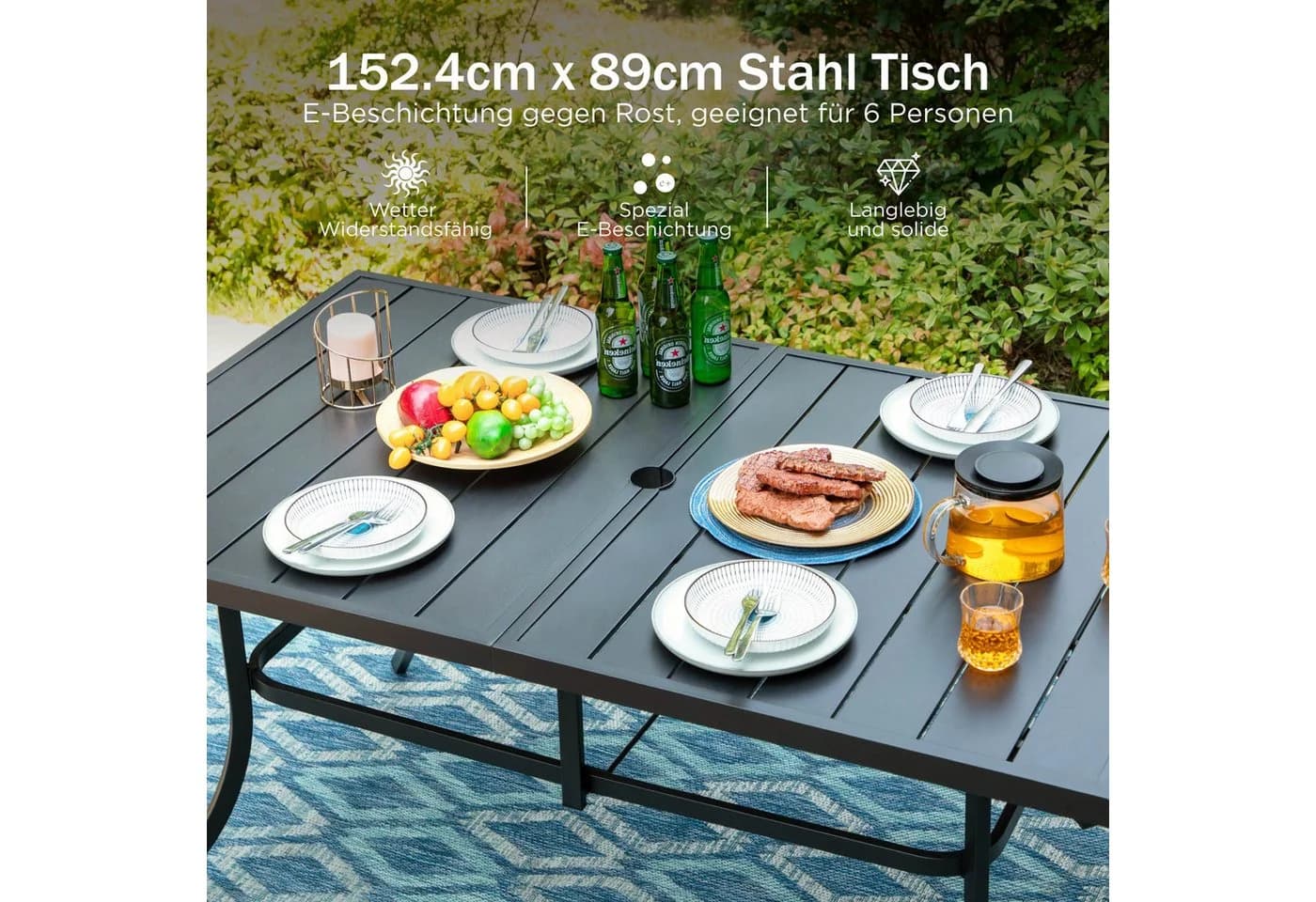PHI VILLA Gartentisch Schwarz Metall mit Schirmloch - Bild 4