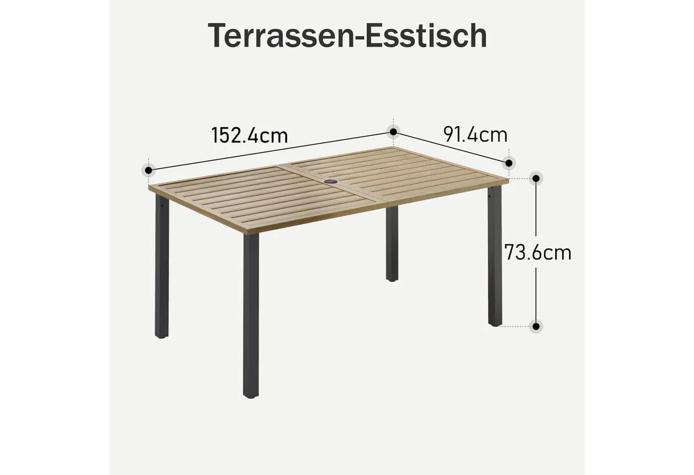 PHI VILLA Gartentisch Braun Metall mit Schirmloch