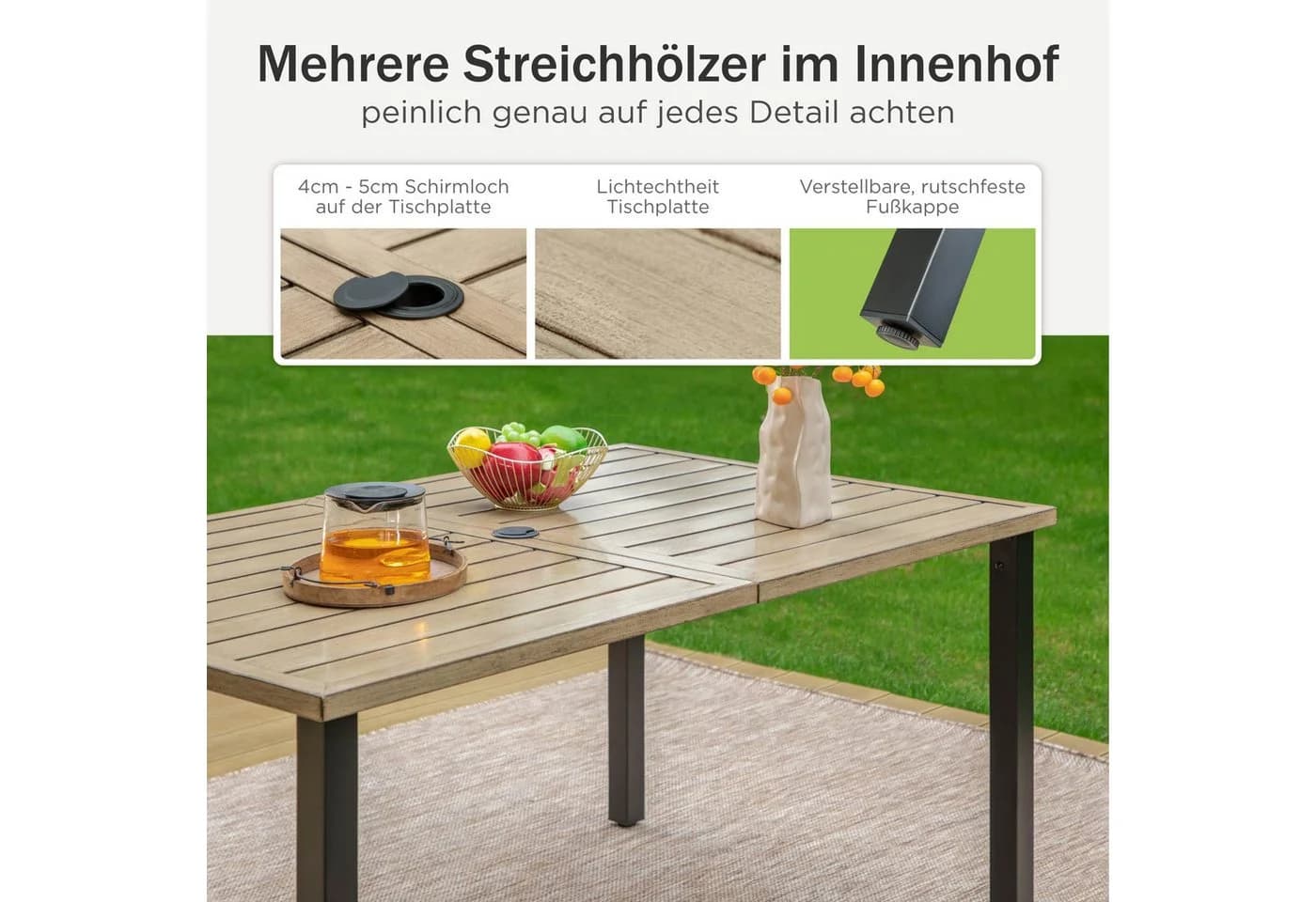 PHI VILLA Gartentisch Braun Metall mit Schirmloch - Bild 4