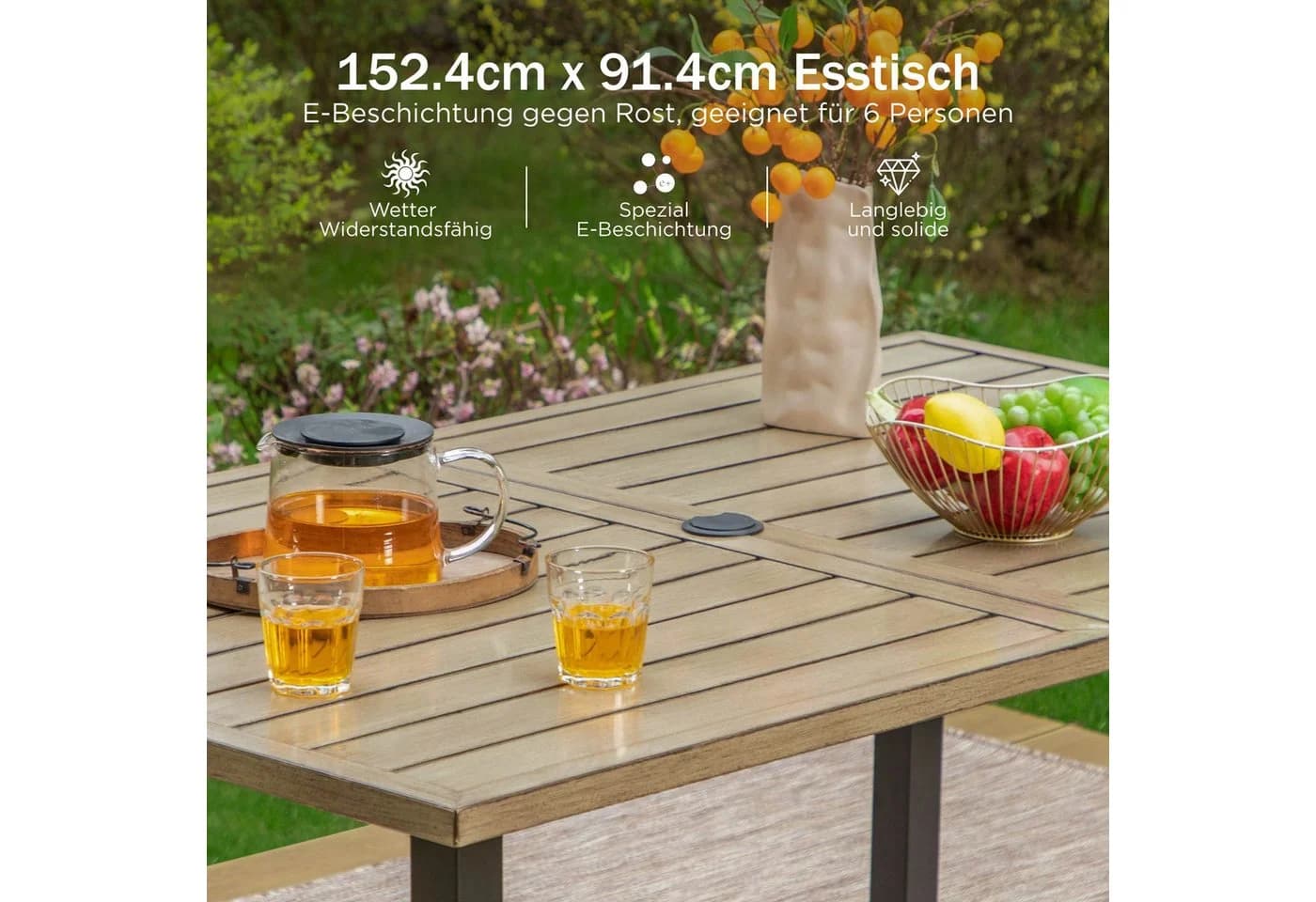 PHI VILLA Gartentisch Braun Metall mit Schirmloch - Bild 5