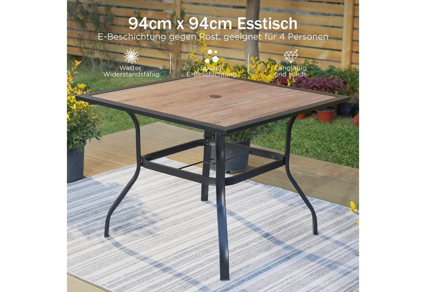 PHI VILLA Gartentisch Braun Metall PVC Wetterfest - Bild 5