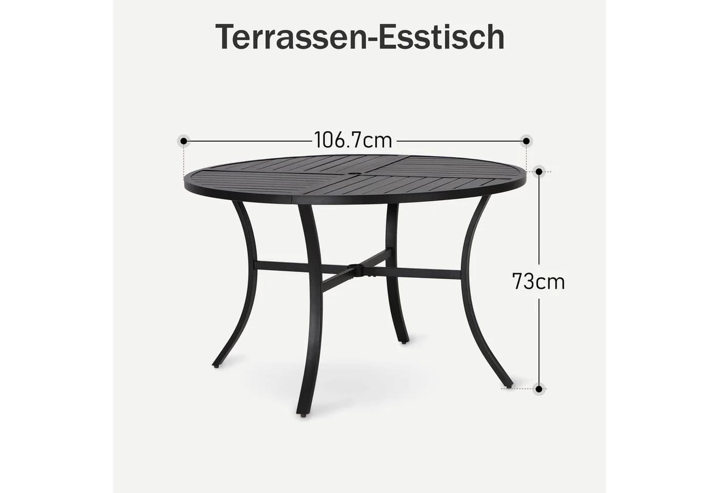 PHI VILLA Gartentisch Rund Metall Schwarz mit Schirmloch