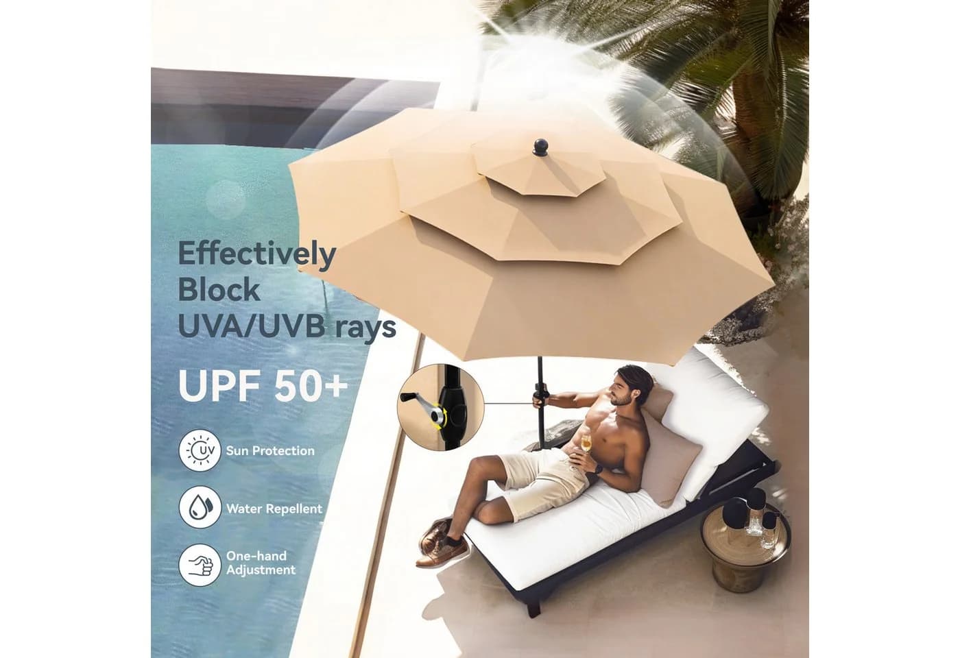 PHI VILLA Sonnenschirm Beige 300 cm mit Tilt-Funktion - Bild 3