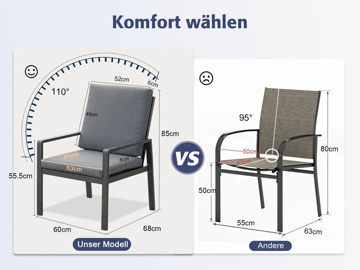 MeXo Gartenstuhl Aluminium Grau mit Kissen - Bild 5