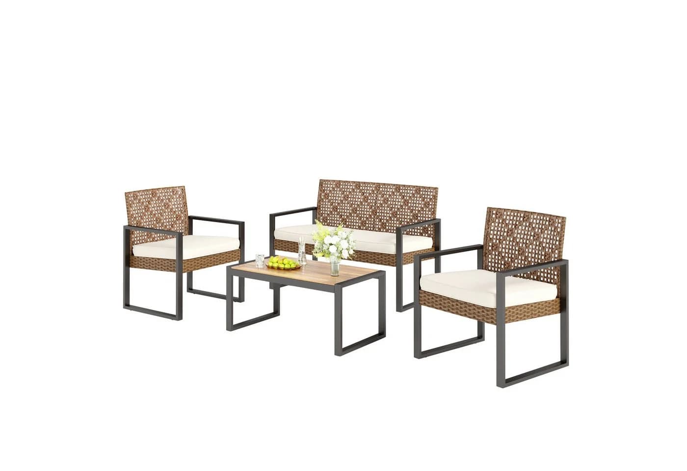 PHI VILLA Gartenlounge-Set 4-tlg. Beige PE Rattan Akazie - Bild 2