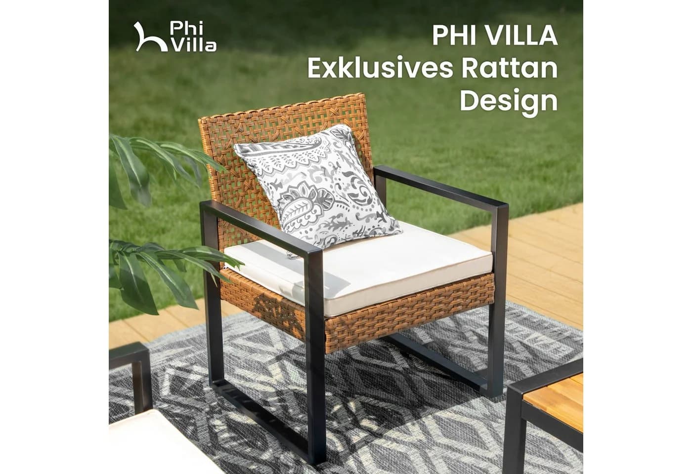 PHI VILLA Gartenlounge-Set 4-tlg. Beige PE Rattan Akazie - Bild 4