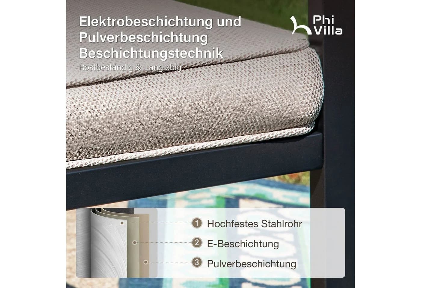 PHI VILLA Gartenstuhl 2er Set Beige Rattan Holz - Bild 4