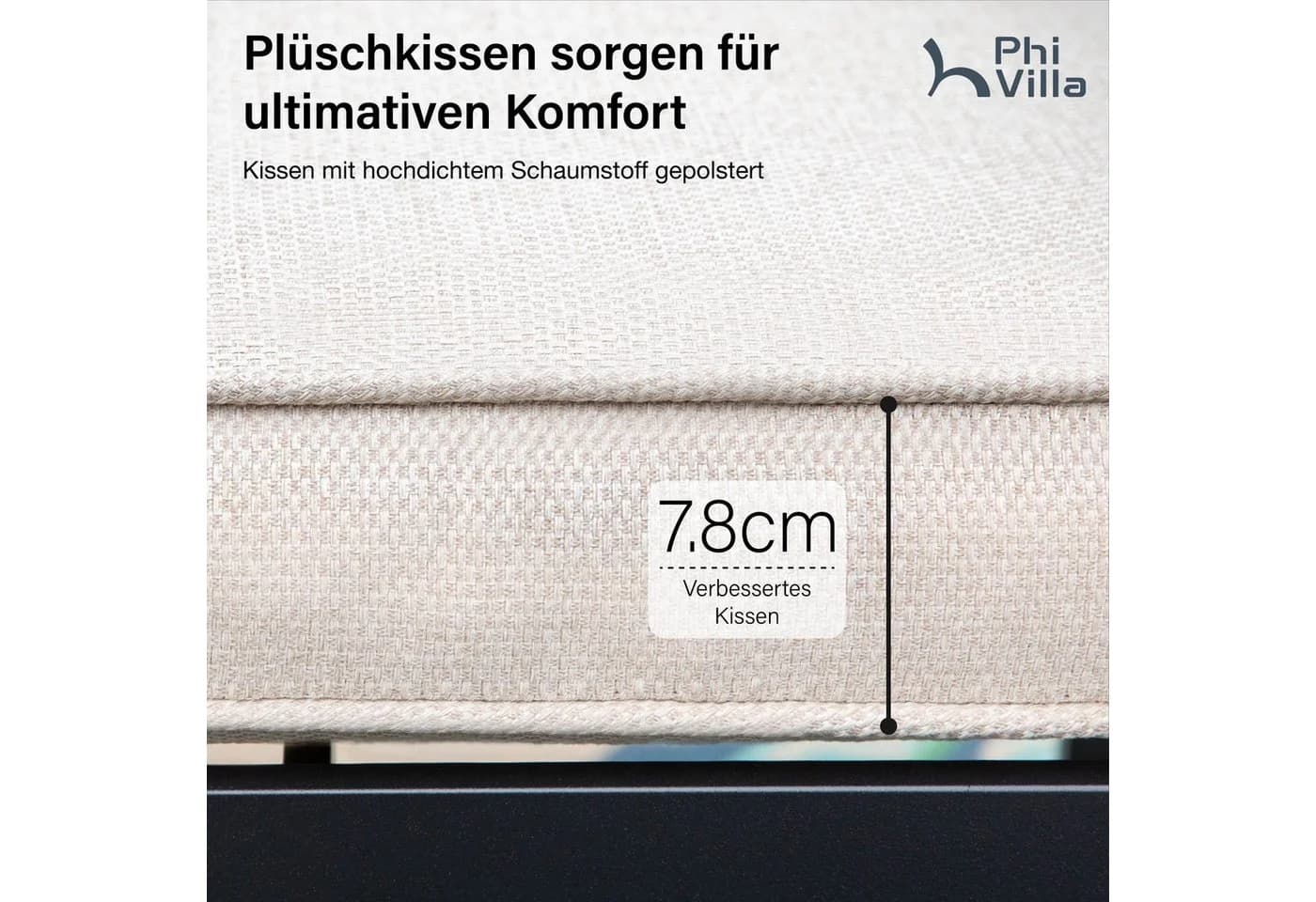 PHI VILLA Garten-Essgruppe Beige Rattan mit Kissen