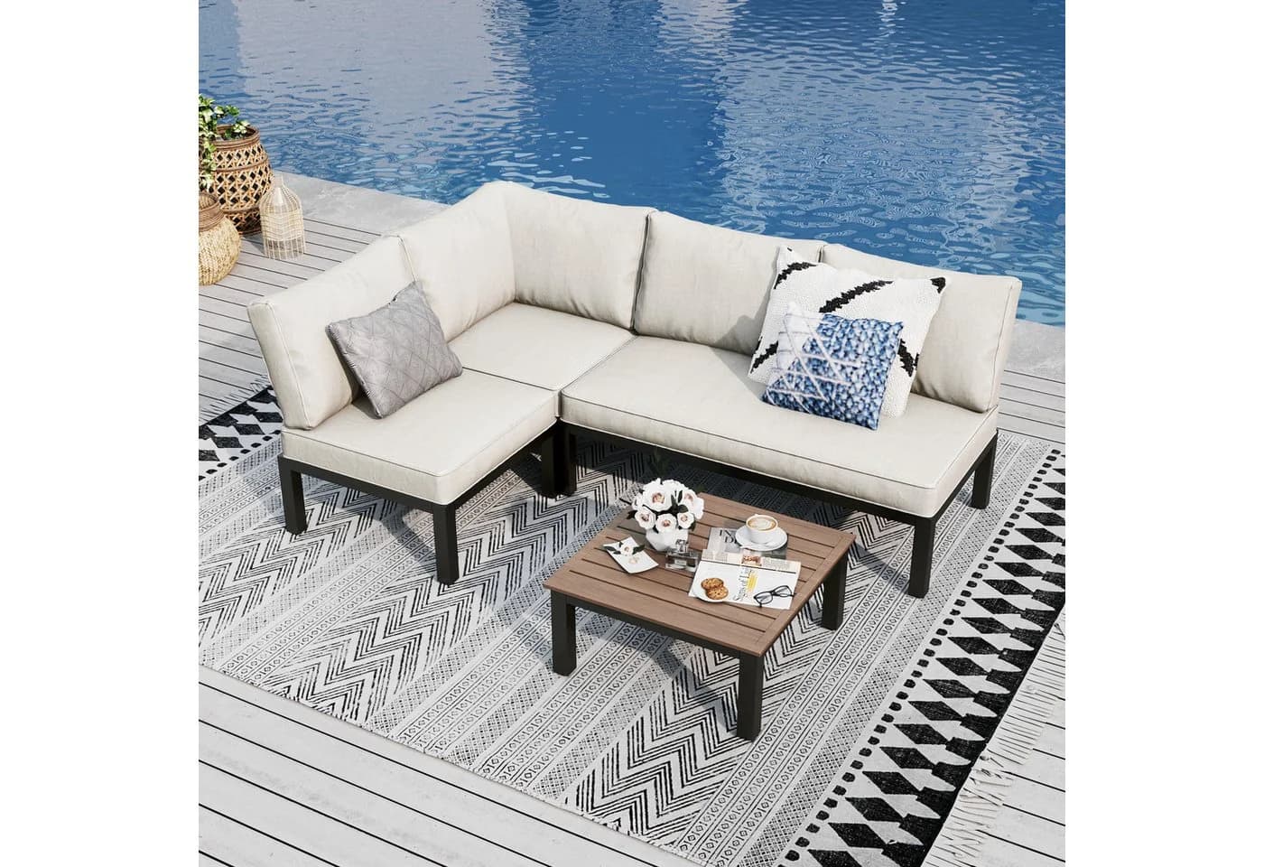 PHI VILLA Gartenlounge-Set 4-tlg. Beige Metall mit Kissen - Bild 2