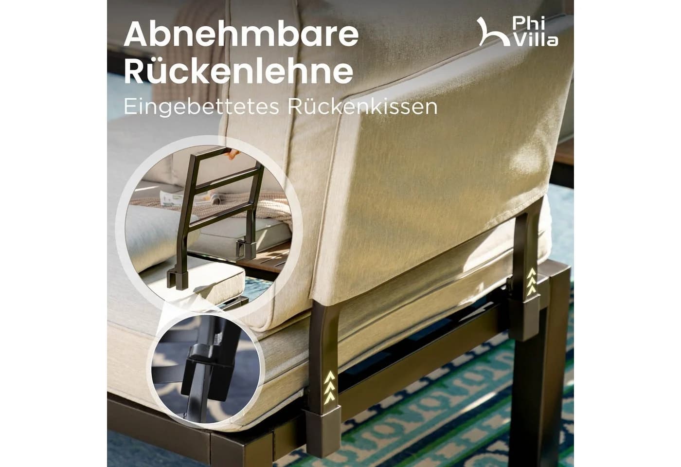 PHI VILLA Gartenlounge-Set 4-tlg. Beige Metall mit Kissen - Bild 4