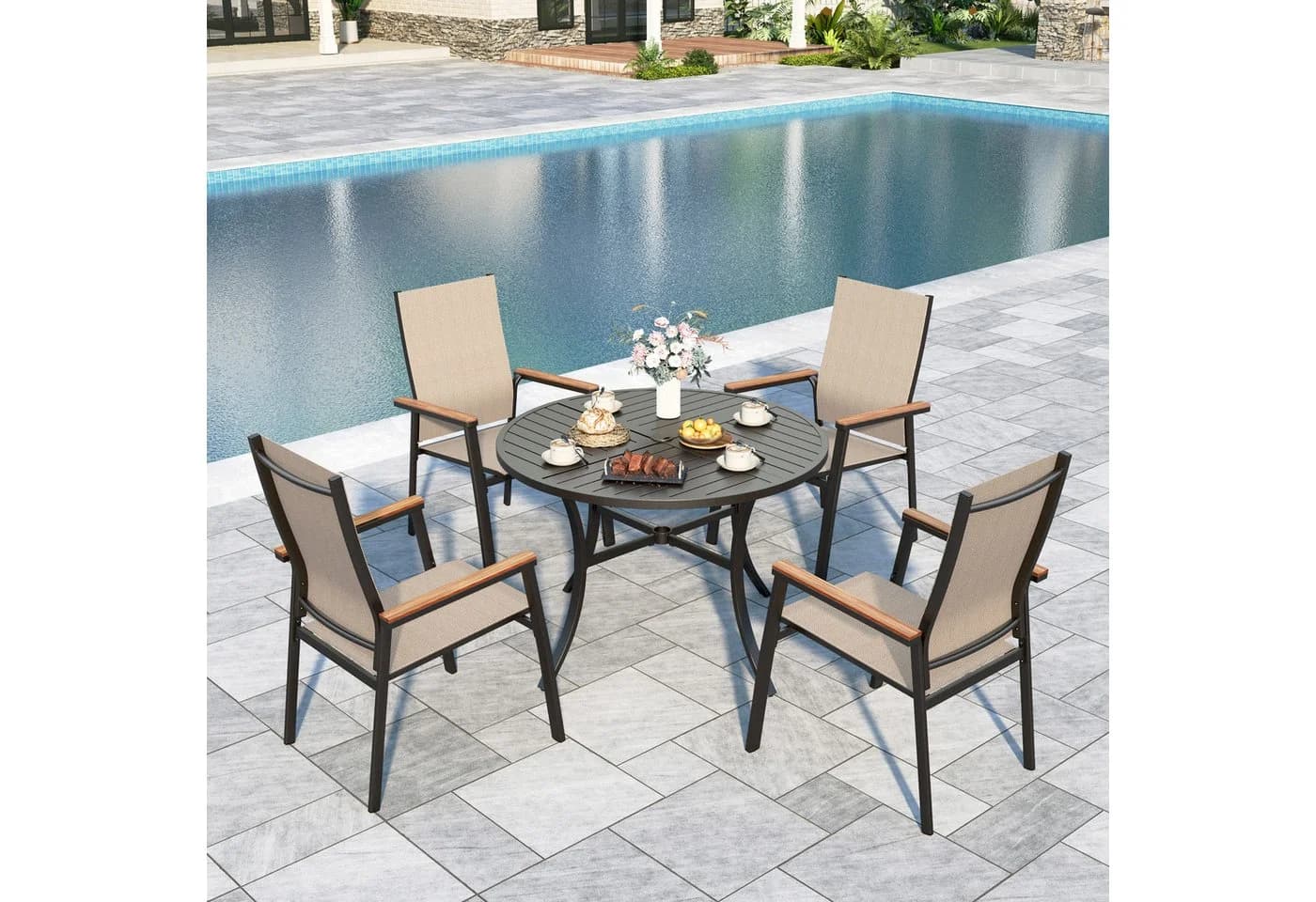 PHI VILLA Garten-Essgruppe Beige Aluminium Rattan - Bild 2