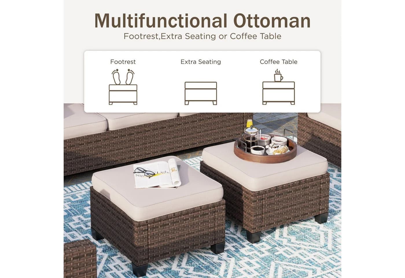 PHI VILLA Gartenlounge-Set 5-tlg. Beige/Braun Rattan - Bild 4