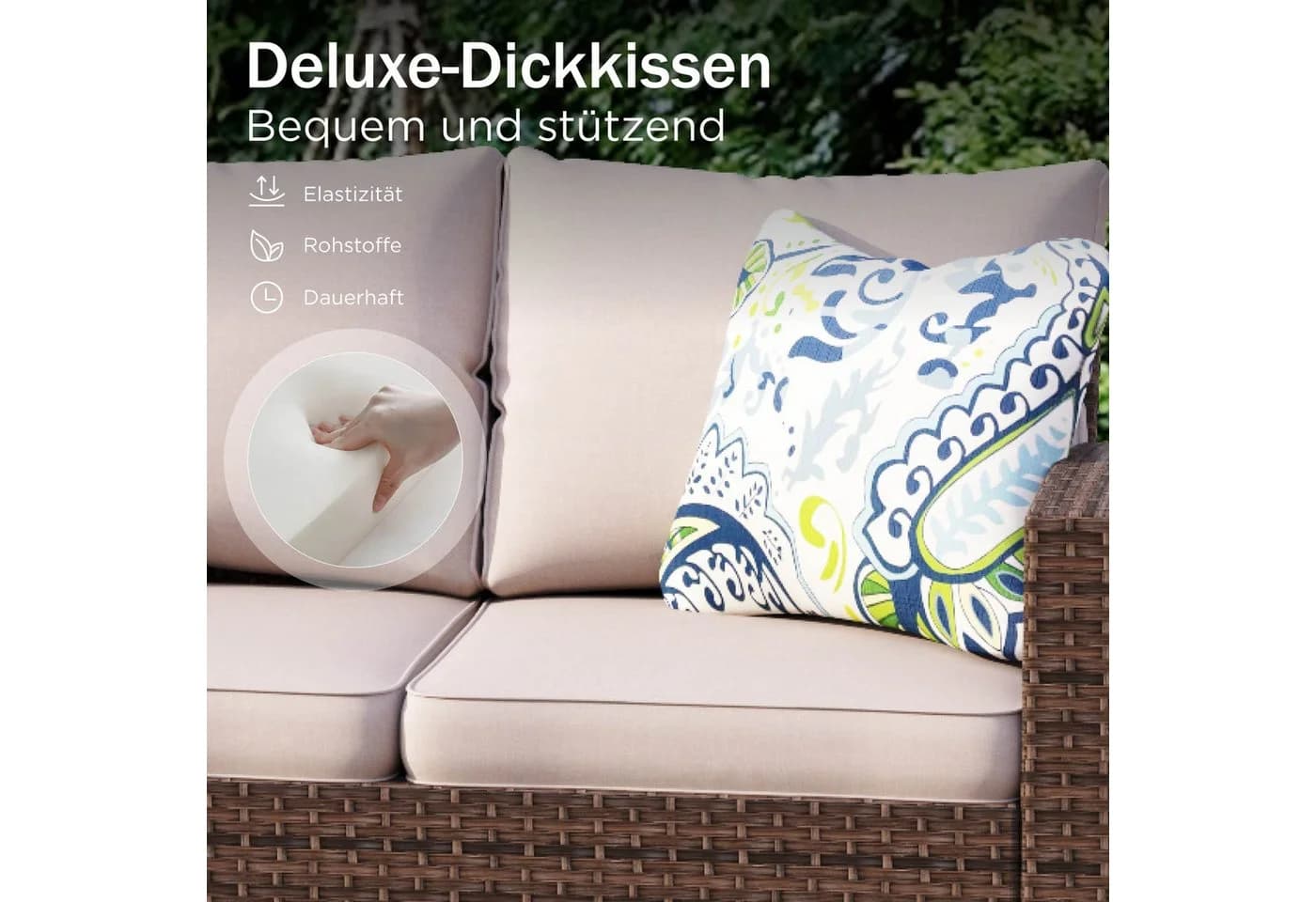 PHI VILLA Gartenlounge-Set 5-tlg. Beige/Braun Rattan - Bild 5