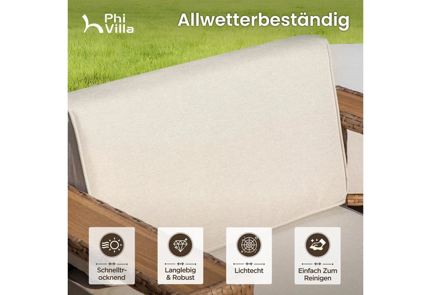 PHI VILLA Gartenlounge-Set Beige Rattan Outdoor Sofa - Bild 3