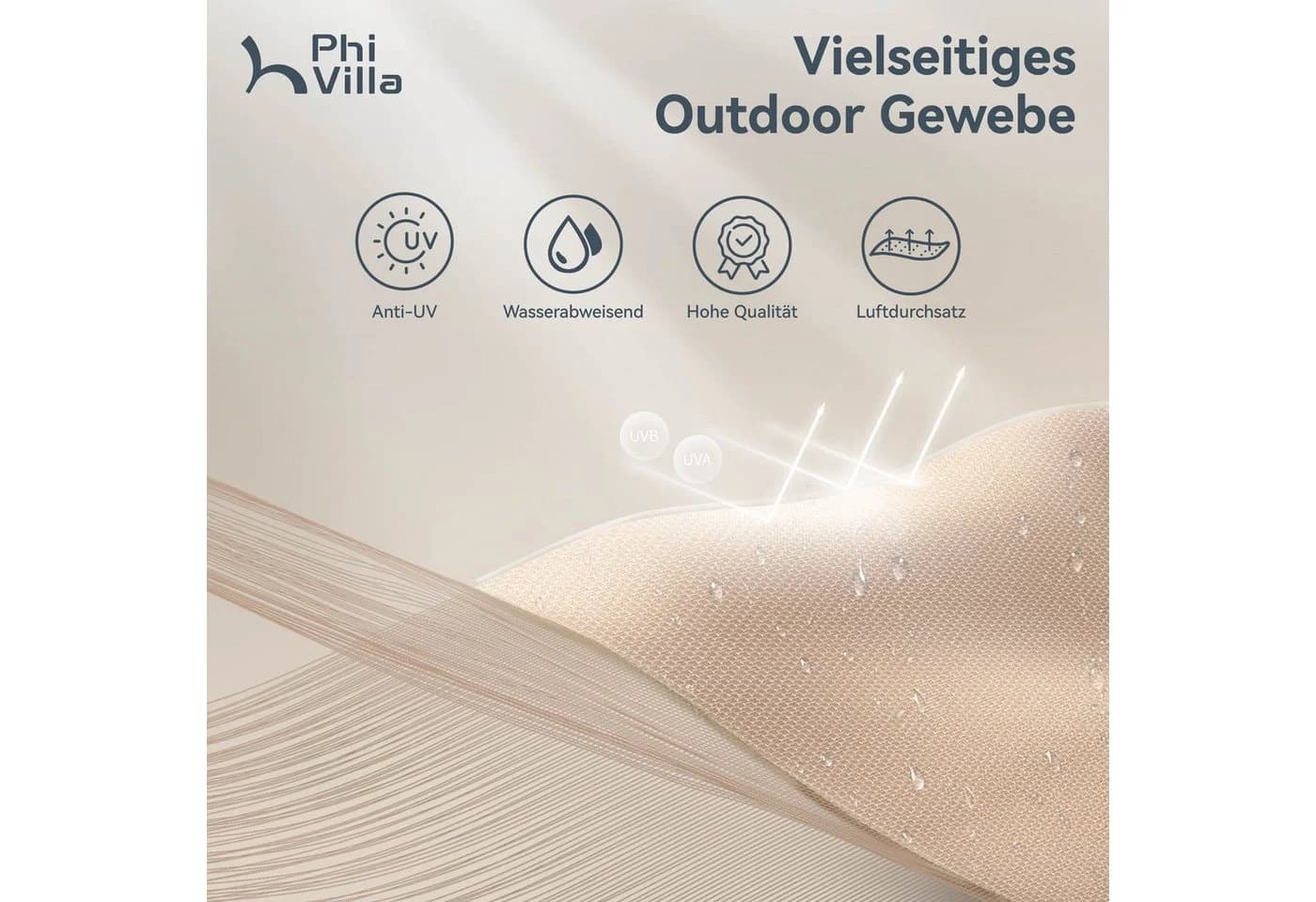 PHI VILLA Balkonschirm Beige Kurbel UV-Schutz 2x3,8m - Bild 3