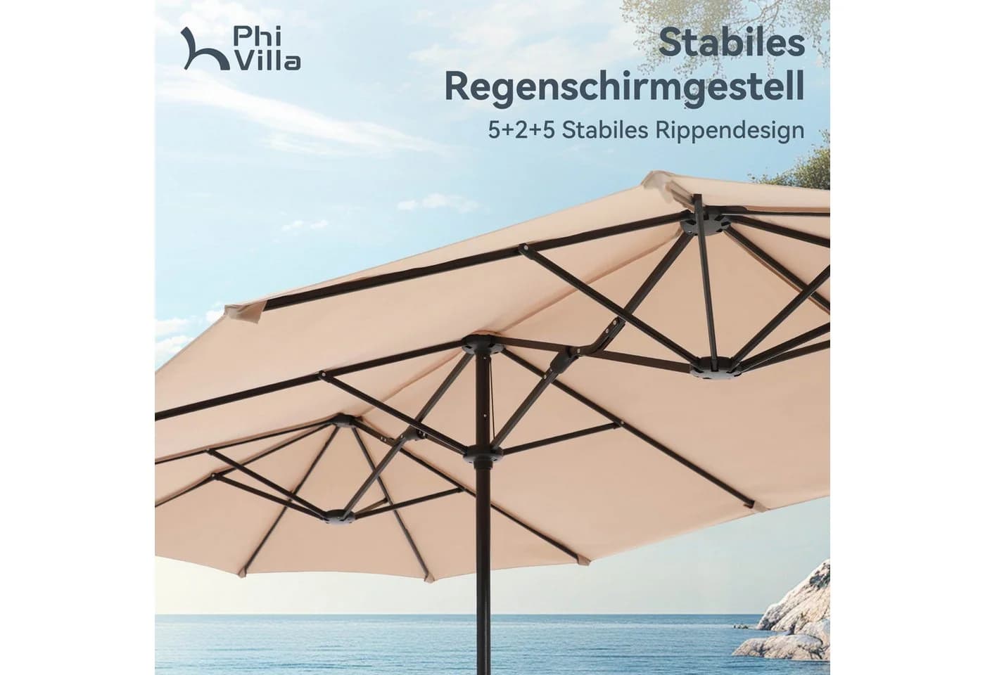 PHI VILLA Balkonschirm Beige Kurbel UV-Schutz 2x3,8m - Bild 4