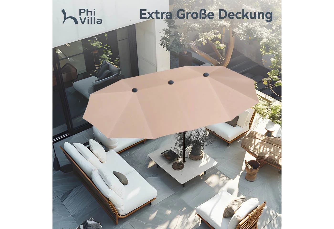 PHI VILLA Balkonschirm Beige Kurbel UV-Schutz 2x3,8m - Bild 5