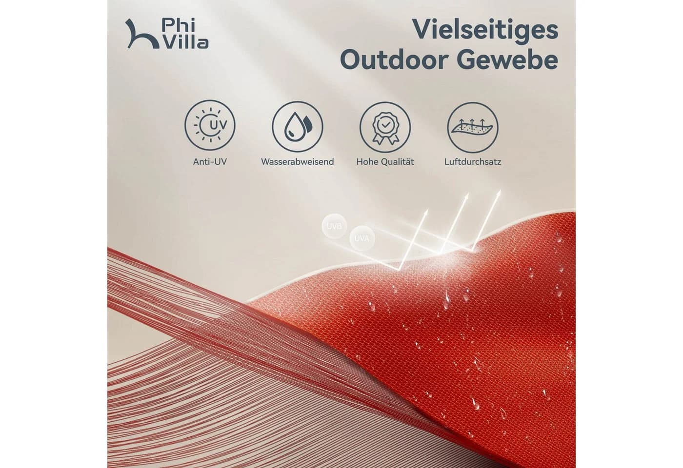 PHI VILLA Balkonschirm Rot mit Kurbel und UV-Schutz - Bild 3