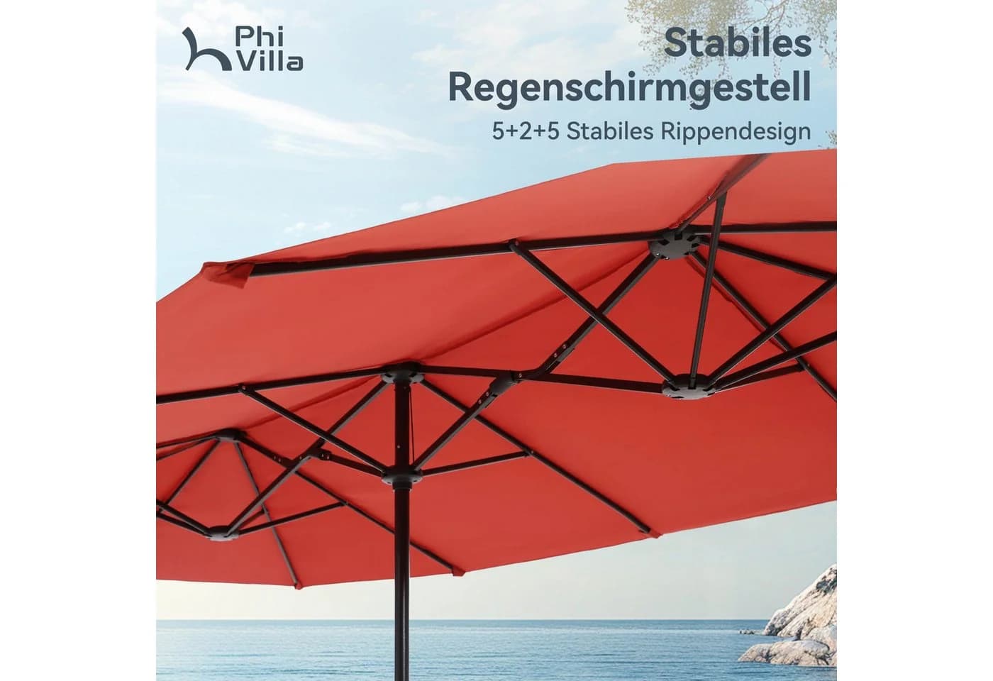 PHI VILLA Balkonschirm Rot mit Kurbel und UV-Schutz - Bild 4