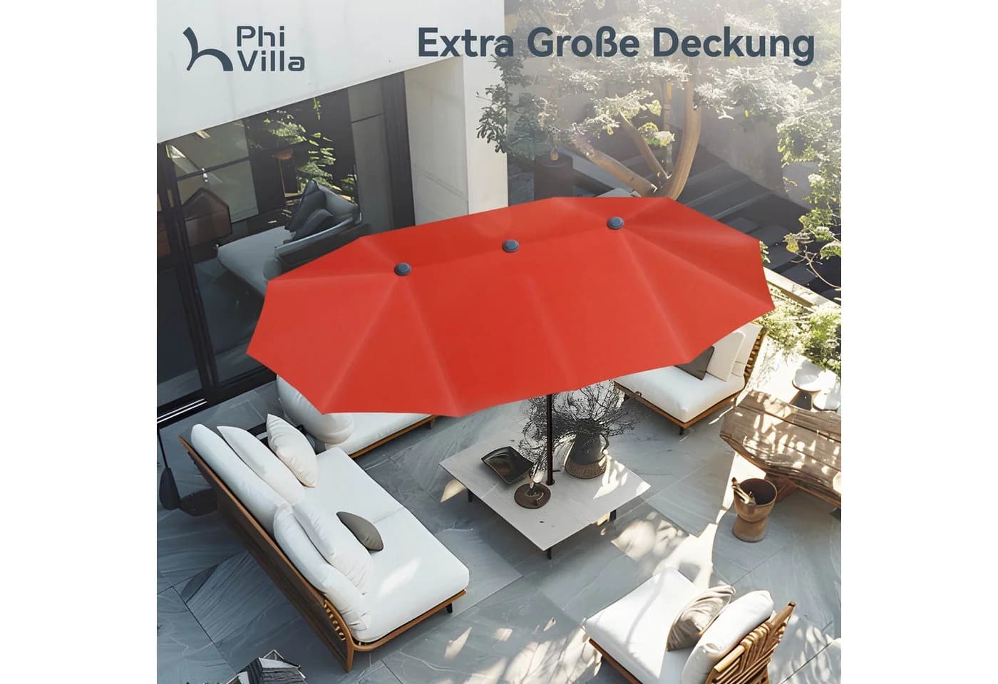 PHI VILLA Balkonschirm Rot mit Kurbel und UV-Schutz - Bild 5