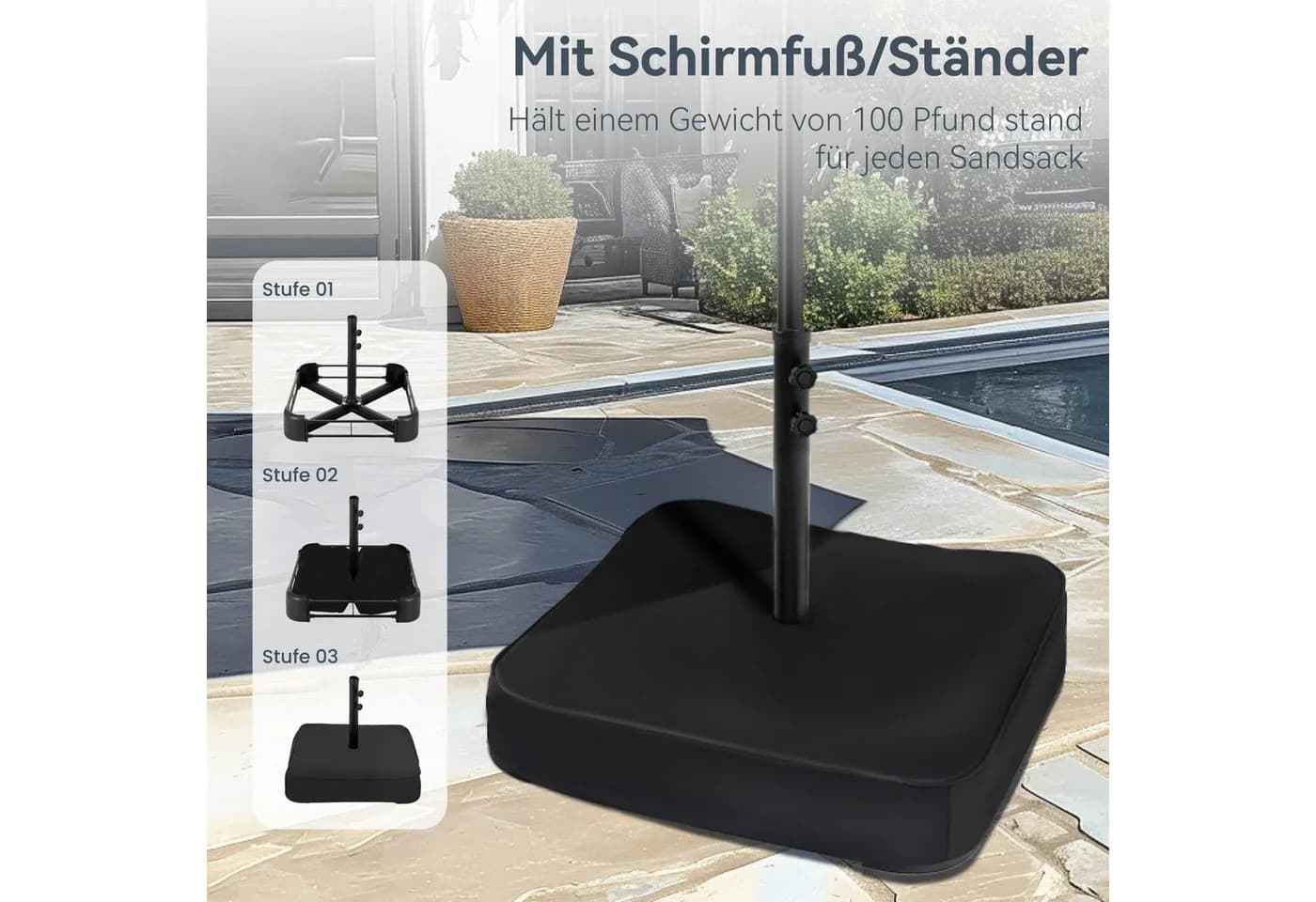 PHI VILLA Sonnenschirm Grau Rechteckig 2,7x4,5m