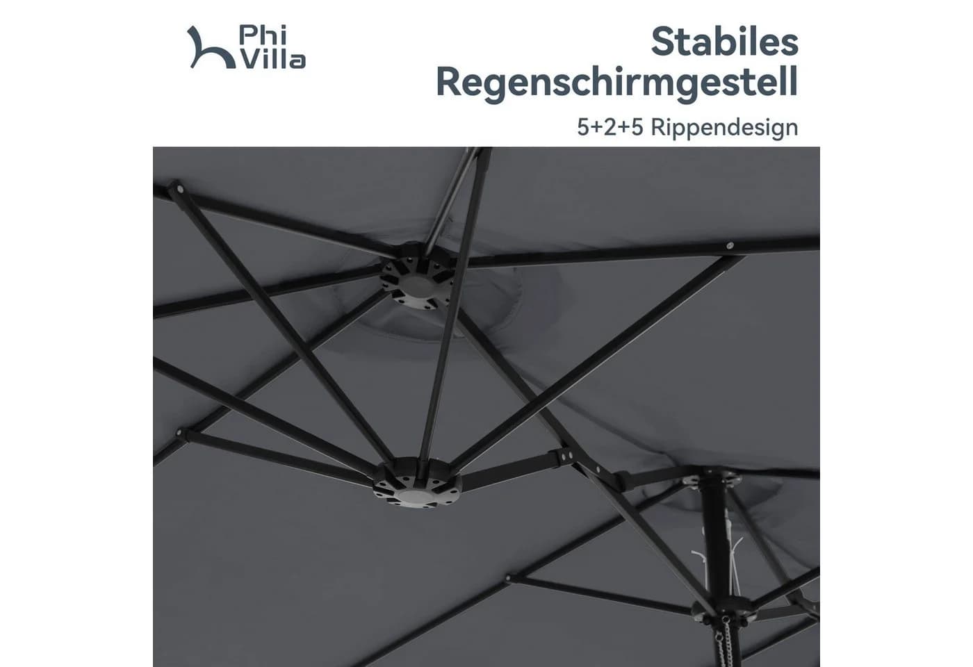 PHI VILLA Sonnenschirm Grau Rechteckig 2,7x4,5m - Bild 5