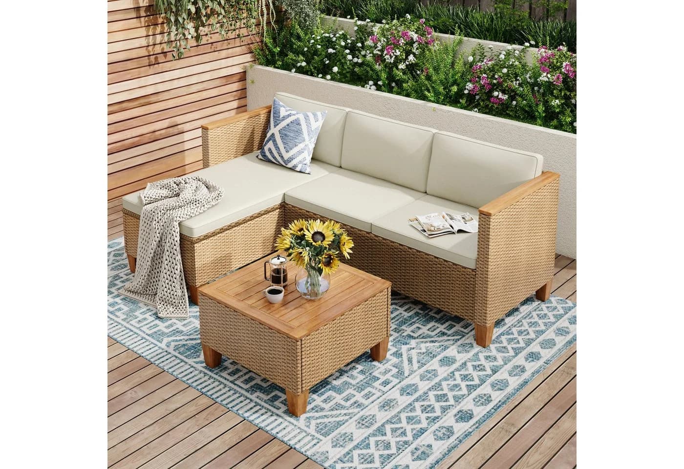 PHI VILLA Gartenlounge-Set 4-tlg. Beige PE-Rattan mit Kissen - Bild 2