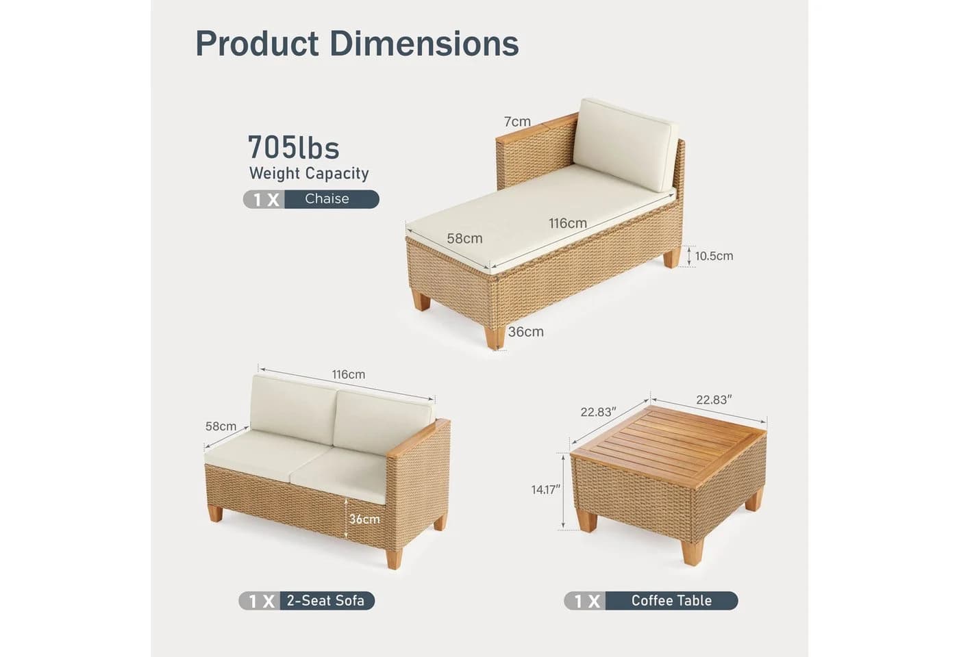 PHI VILLA Gartenlounge-Set 4-tlg. Beige PE-Rattan mit Kissen - Bild 4
