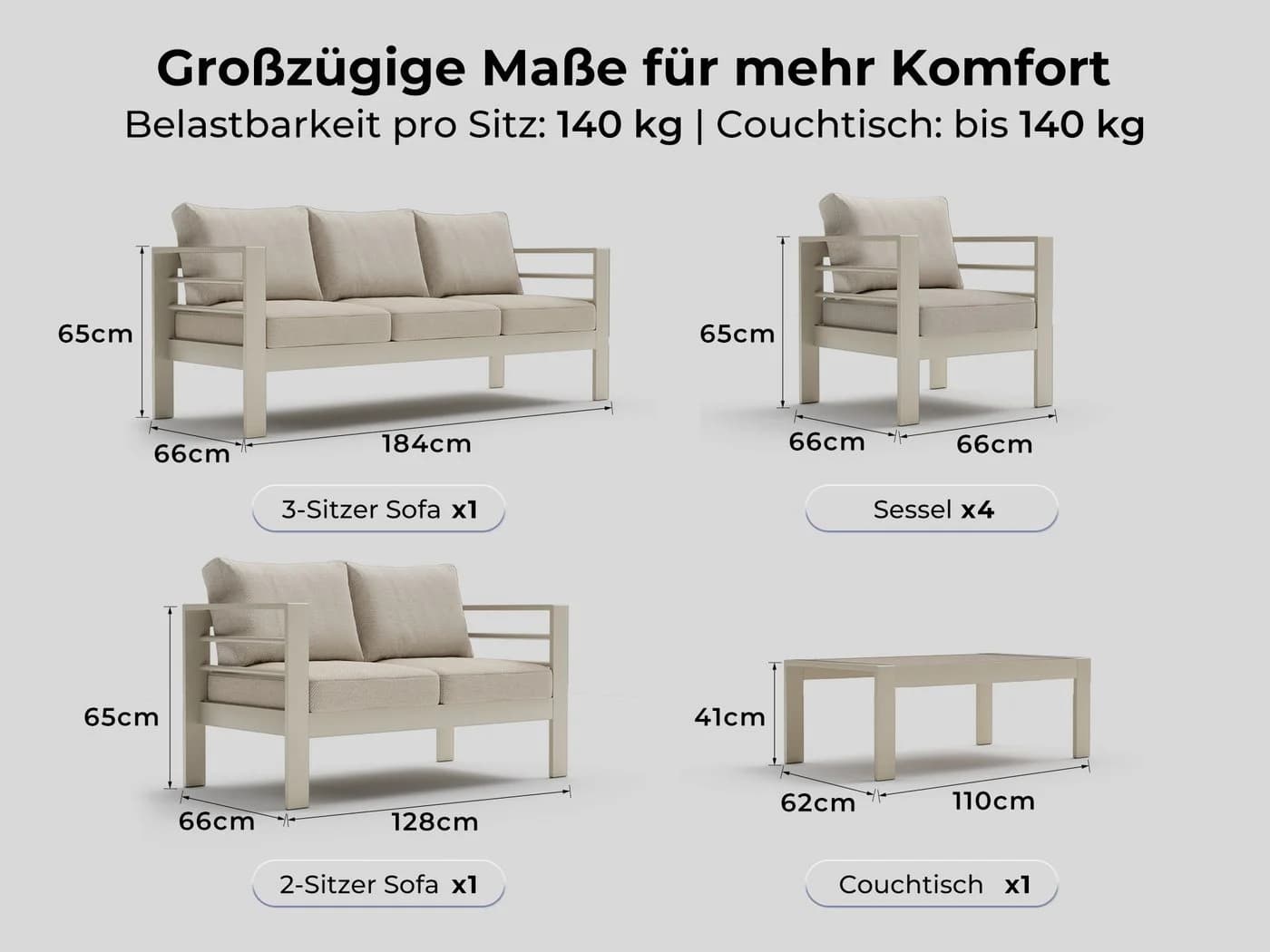 MeXo Gartenlounge-Set 8-10 Personen Aluminium Outdoor - Bild 5