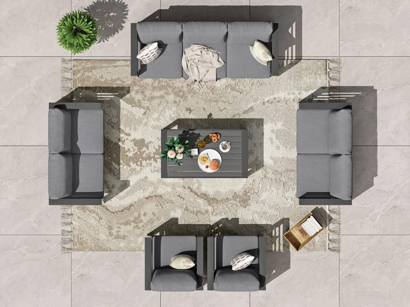 MeXo Gartenlounge-Set XXL Aluminium Outdoor 6-tlg. WPC