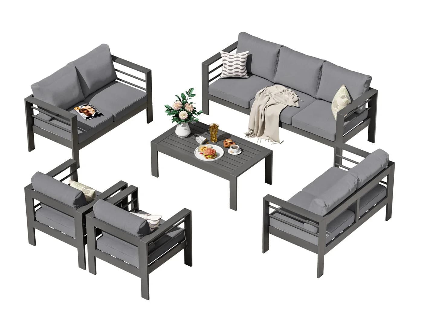 MeXo Gartenlounge-Set XXL Aluminium Outdoor 6-tlg. WPC - Bild 3