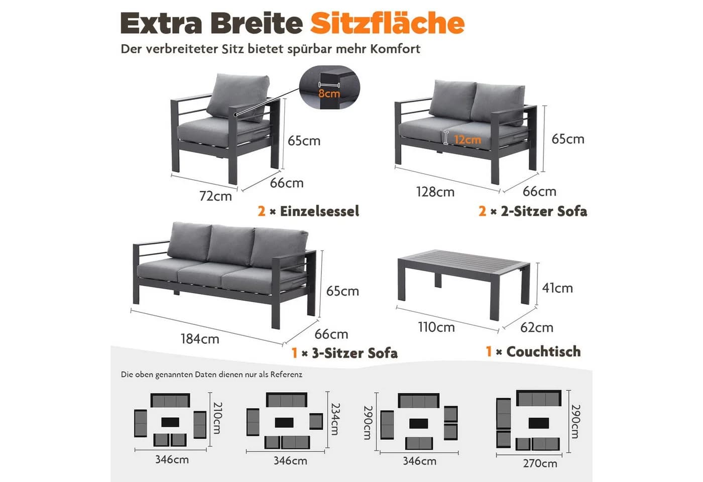 MeXo Gartenlounge-Set XXL Aluminium Outdoor 6-tlg. WPC - Bild 4