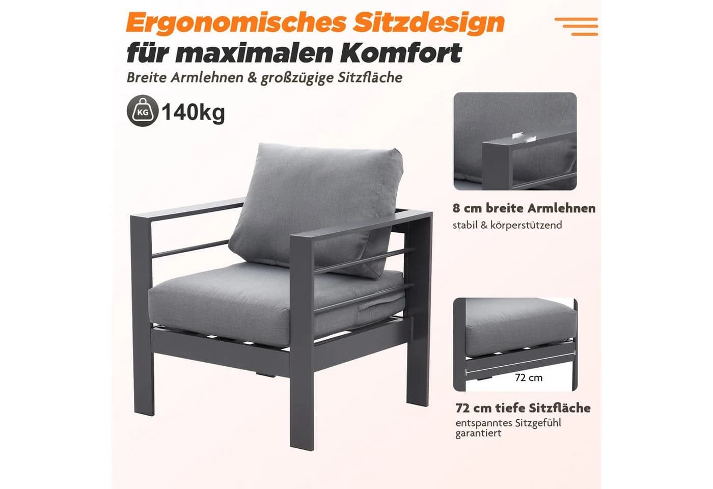 MeXo Gartenlounge-Set XXL Aluminium Outdoor 6-tlg. WPC - Bild 5