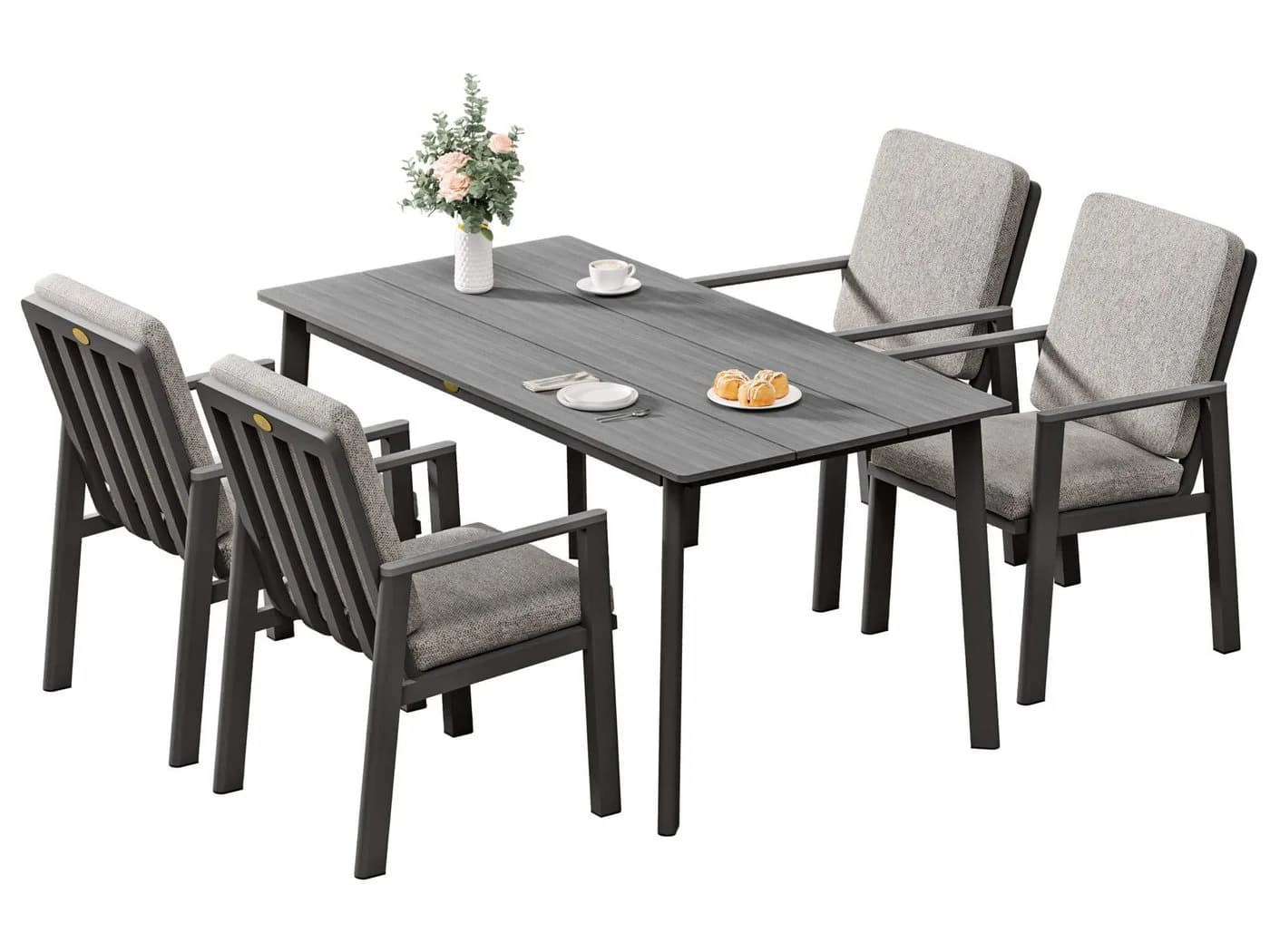 MeXo Gartenlounge-Set Aluminium Gartenmöbel 5-tlg. Beige/Grau